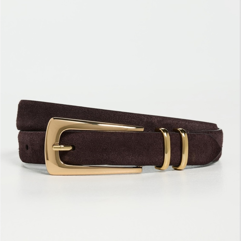 Madewell Elongated Buckle Belt, Coffee Bean, Brown Suede Belt, Gold - Medium